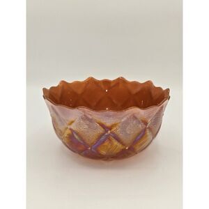 Fenton Marigold Carnival Glass Diamond Quilted Pattern Bowl 6.5"‎